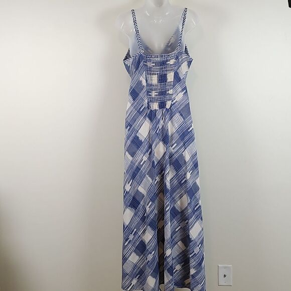 Indigo Handloom Blue And White Cotton  Plaid Maxi Dress - Picture 7 of 12